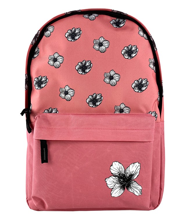 Ghiozdan cu imprimeu floral, buzunar exterior, inchidere fermoar, impermeabil - imagine 5